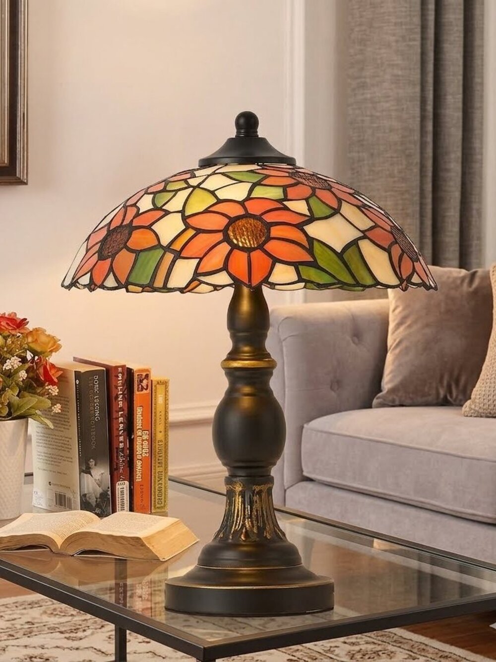 Tiffany Style Sunflower Stained Glass Table Lamp | Retro Decor